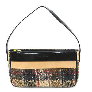 Burberry shoulder bag check patent leather wool black Beige Tan multicolor
